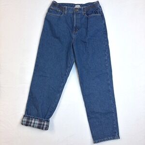LL Bean Flannel Lined Jeans Womens 12 Reg Relaxed Fit Plaid Denim Medium Gorp